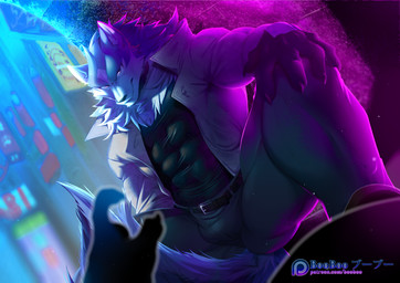 abs anthro belt bottomwear bulge city clothing coat fur gloves handwear male pants patreon_logo spread_legs spreading text topwear trenchcoat booboo34 brand_new_animal netflix patreon studio_trigger shirou_ogami canid canine canis mammal wolf 2020 absurd_res artist_name hi_res url watermark