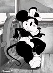 anthro big_butt black_body black_fur black_nose bulge butt clothed clothing detailed_background footwear fur huge_butt male one_eye_closed rodent_tail shoes smile solo text covenantrt_(artist) disney entering_public_domain steamboat_willie mickey_mouse mammal mouse murid murine rodent absurd_res english_text hi_res shaded simple_shading