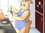 5_fingers :< anthro appliance apron apron_only biped blush brown_eyes clothing cooking cookware countertop detailed_background egg fingers fridge fried_egg frying_pan holding_object holding_tool inside kitchen kitchen_appliance kitchen_utensils knife knife_block long_ears looking_aside looking_at_viewer male mostly_nude nude overweight overweight_anthro overweight_male pattern_clothing red_eyes salt short_tail side_view solo spots spotted_clothing standing tail tools satanbear lagomorph leporid mammal rabbit 2015 4:3