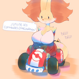 3_fingers :> anthro big_breasts black_body black_fur blush breasts chest_tuft claws dot_eyes eyelashes featureless_breasts female fingers fluffy fluffy_tail fur inner_ear_fluff kart onomatopoeia orange_background orange_inner_ear_fluff orange_nose red_body red_fur simple_background simple_eyes smile solo sound_effects tail text tuft vehicle white_body white_fur yellow_body yellow_fur ligma_(artist) mario_bros mario_kart nintendo pokemon delphox generation_6_pokemon pokemon_(species) 2025 colored_sketch french_text hi_res sketch