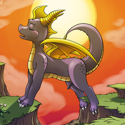 blush claws cloud eyes_closed feral genitals grass horn male membrane_(anatomy) membranous_wings open_mouth outside penis plant purple_body purple_penis purple_scales scales sky solo sun tail wings yellow_body yellow_scales conditional_dnp grumpyvulpix activision european_mythology mythology spyro_the_dragon spyro dragon mythological_creature mythological_scalie scalie western_dragon 1:1 2017 digital_media_(artwork) hi_res