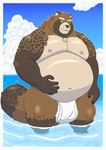 anthro asian_clothing belly big_belly brown_body clothing cloud east_asian_clothing fundoshi japanese_clothing kemono male moobs nipples outside overweight overweight_male solo underwear water white_clothing white_fundoshi white_underwear usikuma6 lifewonders tokyo_afterschool_summoners gyobu_(tas) canid canine mammal raccoon_dog tanuki 2024 hi_res