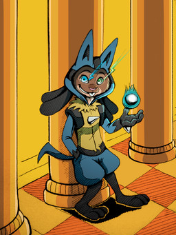 anthro clothing column cosplay costume crossover_cosplay heterochromia magic_eye male pillar solo sendraxmon nintendo pokemon undertale undertale_(series) jake_thumpings sans_(undertale) generation_4_pokemon lagomorph leporid lucario mammal pokemon_(species) rabbit 3:4 crossover