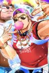 blowing_bubble_gum boombox bubble bubble_gum candy dessert duo eyewear food gum human_focus inflating jewelry male musclegut muscular muscular_male not_furry_focus pecs ring sunglasses chikichanxxxskb lifewonders tokyo_afterschool_summoners ashigara_(tas) gunzo_(tas) bear human mammal hi_res