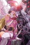 breasts clothing duo feathered_wings feathers female female/female legwear mark_of_evil mask navel not_furry pale_skin red_eyes wings eclosion bandai_namco digimon angel angel_humanoid angewomon demon digimon_(species) humanoid ladydevimon winged_humanoid