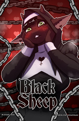 anthro blush breasts brown_body brown_fur chain clothed clothing female fur green_eyes looking_at_viewer makeup nun solo text lizzard_sama beth_(lizzard_sama) bovid caprine goat mammal absurd_res comic cover cover_art cover_page english_text hi_res