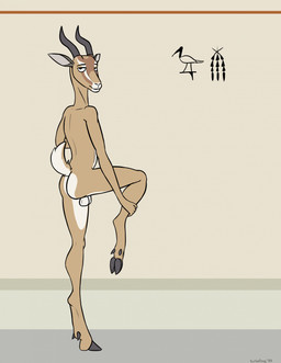 anthro backsack balls barely_visible_genitalia barely_visible_penis butt cloven_hooves countershade_balls countershade_butt countershade_genitalia countershade_penis countershade_tail countershade_torso countershading digitigrade egyptian femboy fur genitals historical hooves horn humanoid_genitalia humanoid_penis looking_at_viewer looking_back looking_back_at_viewer male no_irises nude penis scut_tail short_tail simple_background slim slim_male solo stretching tail tan_body tan_fur white_sclera scribefang djehutymose_(scribefang) antelope bovid dorcas_gazelle gazelle mammal true_antelope true_gazelle 2025 digital_drawing_(artwork) digital_media_(artwork) hi_res hieroglyphic_text