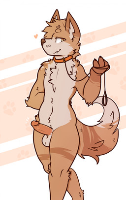 arm_tuft ball_tuft balls belly_tuft brown_body brown_eyes brown_fur brown_nose collar cute_fangs dipstick_tail ear_tuft erection fangs fur genitals glans head_tuft heart_symbol hip_tuft humanoid_genitalia humanoid_penis leash leashed_collar leg_tuft light_body light_fur male markings navel nude pattern_background penis shoulder_tuft simple_background solo striped_body striped_fur stripes tail tail_markings tail_tuft teeth tuft white_background nicopossum cantio_(lawyerdog) canid canine canis coyote mammal 2023 absurd_res hi_res