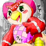 anthro beak blush bodily_fluids duo female interspecies male male/female saliva tongue agemono animal_crossing nintendo celeste_(animal_crossing) avian bird owl 1:1 low_res