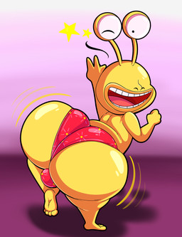 anthro bent_over big_butt bulge butt clothed clothed_male clothing feet gesture hand_gesture huge_butt looking_at_viewer male motion_lines open_mouth panties panties_only presenting presenting_hindquarters red_clothing red_panties red_underwear shaking_butt simple_background solo standing star teeth thick_thighs topless underwear underwear_only v_sign tepigfan101 yu-gi-oh! yu-gi-oh!_gx ojama_yellow duel_monster ojama 2025 absurd_res digital_media_(artwork) hi_res