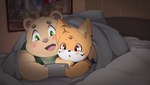 anthro bed bedding biped blanket blush cellphone detailed_background duo electronics furniture green_eyes hug inside kemono lying phone slightly_chubby smartphone kusosensei inigo_(kusosensei) canid canine mammal 2023 hi_res