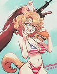 american_flag american_flag_bikini anthro bikini blonde_hair burger clothing duo female feral flag flag_bikini flag_clothing flag_print flag_swimwear food gun hair holding_gun holding_object holding_ranged_weapon holding_rifle holding_weapon licking midriff navel outside print_bikini print_clothing print_swimwear ranged_weapon rifle simple_background swimwear tongue tongue_out two-piece_swimsuit united_states_of_america weapon colo accipitrid accipitriform avian bald_eagle bird canid canine canis domestic_dog eagle mammal sea_eagle 2020 absurd_res hi_res