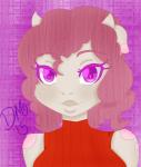 anthro clothing female food fruit fur hair pink_hair pink_spots plant red_clothing red_shirt red_topwear shirt smile solo spots strawberry tan_body tan_fur topwear discordmelody bovid bovine cattle mammal serena_(disambiguation) hi_res