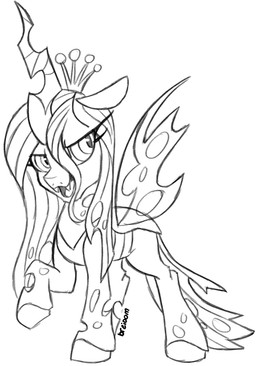 chibi crown eyelashes fangs female feral hair half-closed_eyes headgear hooves horn insect_wings long_hair narrowed_eyes open_mouth open_smile simple_background smile solo teeth white_background wings breioom friendship_is_magic hasbro my_little_pony queen_chrysalis_(mlp) arthropod changeling_(mlp) 2019 black_and_white hi_res monochrome signature