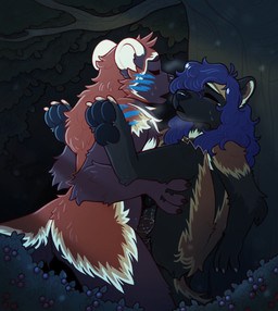 against_natural_surface against_surface against_tree anthro anthro_on_anthro black_body black_fur black_nose blue_hair brown_body brown_fur eyes_closed female female_penetrated forest forest_background fur genitals grey_body grey_fur hair holding_up_other_character holding_up_partner long_hair male male/female male_penetrating male_penetrating_female multicolored_body multicolored_fur nature nature_background orange_body orange_fur outside outside_sex penetration penile penile_penetration penis penis_in_vagina plant sex tree vaginal vaginal_penetration vulva crownedvictory canid mammal 2025 absurd_res hi_res