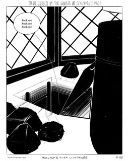 border curse dialogue hatch ladder rock scrape simple_background speech_bubble text white_background window zero_pictured sharkinthepark 2025 4:5 absurd_res black_and_white comic hi_res monochrome