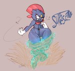 anthro black_body black_fur breasts dialogue featureless_breasts featureless_crotch female fur generation_4_pokemon hi_res medium_breasts nintendo open_mouth pokemon pokemon_(species) sirphilliam solo thick_thighs weavile