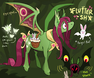alternate_species basket bat_wings container cutie_mark domestic_pet duo female feral fur furries_with_pets glowing glowing_cutie_mark green_body green_fur hair membrane_(anatomy) membranous_wings pink_hair pink_tail redesign tail wings cracklewink friendship_is_magic hasbro my_little_pony angel_(mlp) fluttershy_(mlp) arthropod bat bat_pony equid insect lepidopteran mammal moth 6:5 absurd_res hi_res