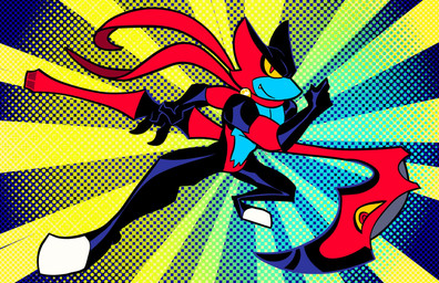 anthro blue_body blue_skin bodysuit clothing dotted_background male melee_weapon pattern_background polearm red_eyes scarf scythe simple_background skinsuit solo text tight_clothing weapon yellow_sclera gummy_skulls kings_of_hell lutin_lucifer demon english_text hi_res