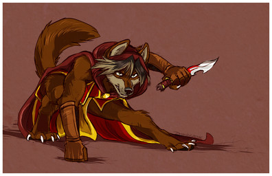 anthro assassin clothing dagger fighting_pose hair hood male melee_weapon pose simple_background solo tail warrior weapon denucard xepher canid canine canis fox jackal mammal digital_media_(artwork)