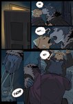 anthro bedroom bodily_fluids dialogue duo floppy_ears kiss_on_lips kissing male male/male saliva saliva_string text hemuchang beastars jack_(beastars) legoshi_(beastars) canid canine canis domestic_dog mammal wolf comic english_text hi_res