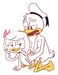 adult_on_child adult_on_young age_difference anthro duo female finger_on_cheeks fur half-closed_eyes kneeling male male/female narrowed_eyes rubbing_penis white_body white_fur yellow_legs young young_female vsdrawfag disney ducktales ducktales_(2017) donald_duck webby_vanderquack anatid anseriform avian bird duck incest_(lore)