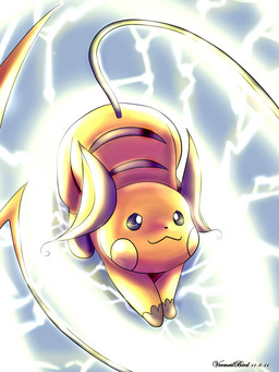 ambiguous_gender attack crouching electricity feral light lightning smile solo vermeilbird nintendo pokemon generation_1_pokemon mammal pokemon_(species) raichu rodent 2011 hi_res