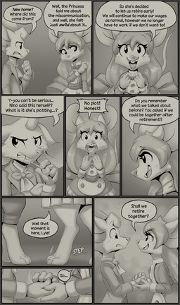 4_fingers anthro apron blush blush_lines border bow_accessory bow_ribbon bow_tie buckteeth clothed clothed_anthro clothed_female clothed_male clothing duo eyebrows eyelashes female fingers flustered fully_clothed fully_clothed_anthro fully_clothed_female fully_clothed_male grey_border hair key long_hair maid_uniform male mouse_tail pockets stretching tail teeth text uniform muhny lily_(muhny) lyle_(muhny) mammal mouse murid murine rodent comic english_text hi_res