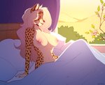 anthro bed bed_sheet bedding big_breasts breasts casual_nudity countershading detailed_background female furniture nipple_piercing nipples nude piercing pillow solo varollis alexandra_(velocitycat) cheetah felid feline mammal