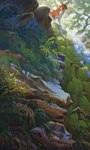 ambiguous_gender day detailed_background feral forest grass moss outside plant solo tree polunoch canid canine mammal 2021 digital_media_(artwork) hi_res