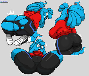 bottomwear butt clothing eyewear glasses hoodie looking_back male shorts solo surprised thick_thighs topwear torn_clothing wearing_glasses wide_hips thetyrant ty_(thetyrant) ghost spirit absurd_res hi_res