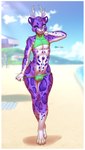 anthro antlers beach bikini border bulge clothing clothing_pull crossed_legs femboy folded_ears fur genitals green_clothing hand_behind_head horn male markings one_eye_closed penis penis_base penis_poking_out purple_body purple_eyes sand seaside smile solo spots spotted_body spotted_fur strutting swimwear thick_thighs two-piece_swimsuit underwear underwear_pull white_body white_border white_fur wide_hips wink maxx-ros cleovelot clouded_leopard deer felid hybrid mammal new_world_deer pantherine white-tailed_deer absurd_res hi_res