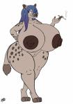 anthro areola barefoot big_areola big_breasts big_butt big_nipples blue_hair breasts brown_areola brown_eyes butt cigarette crossed_legs erect_nipples feet female genitals hair huge_breasts huge_butt humanoid_hands hyper hyper_breasts inner_ear_fluff nipples nude puffy_areola puffy_nipples pussy simple_background smile smirk solo standing thick_thighs toes tuft 09hankris interspecies_reviewers elza_(interspecies_reviewers) hyena mammal 2020 absurd_res full-length_portrait hi_res portrait signature