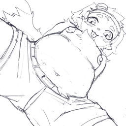 anthro bugi fluffy male shota slightly_chubby solo young rice38 canid canine canis domestic_dog mammal 1:1 absurd_res hi_res line_art