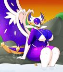 anthro anthrofied big_breasts bikini breasts clothing detailed_background female nipple_outline pokemorph pupils red_pupils red_sclera solo swimwear two-piece_swimsuit thegentlebro nintendo pokemon generation_7_pokemon legendary_pokemon lunala pokemon_(species) hi_res