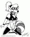 anthro ball_gag bdsm bondage bottomless bound clothed clothing collar ear_piercing female gag gagged genital_piercing genitals labia_piercing nipple_piercing nipples piercing pussy pussy_piercing restraints solo spread_legs spreader_bar spreading submissive submissive_female ek_goya the_raccoons lisa_raccoon mammal procyonid raccoon black_and_white monochrome