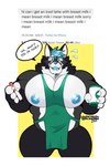 anthro apron apron_only areola barazoku biceps big_muscles big_pecs biped black_body black_fur blue_hair blue_nipples blue_tongue bodily_fluids clothed clothing container count cup dialogue dialogue_box flying_sweatdrops fur green_apron green_clothing grey_body grey_fur hair holding_container holding_cup holding_object holding_pen huge_muscles huge_pecs huge_thighs looking_at_viewer male mostly_nude muscular muscular_anthro muscular_male nipples number open_mouth pecs pen repeated_text solo speech_bubble sweat sweatdrop teeth text thick_thighs time timestamp tongue white_body white_fur schwarzfox i_mean_breast_milk twitter schwarzfox_(character) canid canine canis fox hybrid mammal wolf 2021 digital_media_(artwork) english_text hi_res meme