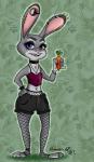 anthro bracelet carrot_pen clothing collar ear_piercing female fishnet_clothing fishnet_legwear gauged_ear holding_object jewelry legwear necklace open_mouth piercing purple_eyes shirt solo spiked_bracelet spikes standing tank_top tongue tongue_piercing topwear holmssie disney zootopia judy_hopps lagomorph leporid mammal rabbit absurd_res hi_res