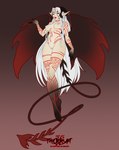 black_sclera curled_horn ear_piercing female floating hair horn light_body light_skin long_hair nipples nude piercing pink_nipples pubes red_eyes red_tattoo solo spade_tail tail tattoo white_hair white_pubes wings tinycactus d'nani_(tinycactus) demon humanoid succubus hi_res