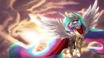 16:9 2015 absurd_res armor cloud crown equid equine feathered_wings feathers female feral fidzfox friendship_is_magic hair hasbro headgear hi_res horn mammal multicolored_hair my_little_pony mythological_creature mythological_equine mythology outside princess_celestia_(mlp) sky solo sun unconvincing_armor widescreen winged_unicorn wings