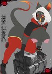 anthro areola big_breasts black_body black_clothing black_footwear black_fur black_sclera black_shoes breasts clothing female footwear fur hair legwear pink_areola red_clothing red_legwear red_thigh_highs solo thigh_highs white_hair yellow_eyes xilent_9 xilent_roze bat mammal absurd_res hi_res