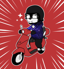anthro armor black_hair black_nose bottomwear chibi clothed clothing countershade_face countershade_tail countershading footwear fur gloves grey_body grey_fur hair handwear headgear helmet hoodie male motor_scooter motor_vehicle outline shoes simple_background smile solo tail topwear white_body white_fur white_outline lobokosmico lobo_(lobokosmico) canid canine canis mammal wolf 2021 absurd_res digital_drawing_(artwork) digital_media_(artwork) hi_res