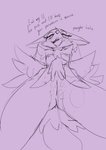 akitokit anthro bodily_fluids braixen breasts butt butt_from_the_front chest_tuft dialogue dripping ears_down english_text eyelashes female generation_6_pokemon genital_fluids genitals half-closed_eyes inner_ear_fluff leaking_pussy licking licking_lips licking_own_lips looking_at_viewer looking_down looking_down_at_viewer low-angle_view monochrome narrowed_eyes nintendo nipples open_mouth pivoted_ears plump_labia pokemon pokemon_(species) presenting presenting_pussy purple_and_black pussy pussy_juice_drip pussy_juice_on_viewer restricted_palette self_lick short_stack sketch small_breasts smile smiling_at_viewer solo teeth text tongue tongue_out tuft vaginal_fluids worm's-eye_view