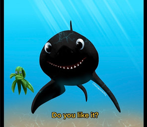 black_body black_eyes black_fin blue_background duo feral kelp looking_at_viewer male sand shark_tail shark_teeth simple_background underwater water chainsxwsmile aquatic fish giant_pacific_octopus shark 2022