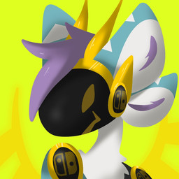 4_ears ambiguous_gender anthro blue_body blue_fur fur hair horn machine multi_ear purple_hair screen screen_face short_hair smile solo wings yellow_eyes mothiikai suitchii protogen 1:1 2020 digital_media_(artwork) icon