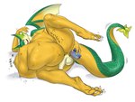 abdominal_bulge anal anal_vore anthro balls belly duo feet female foot_focus genitals male male/female penis rumbling_stomach vore dodosh mythology dragon mythological_creature mythological_scalie scalie hi_res