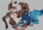 alcohol anthro anthro_on_anthro balls beer beverage blue_body blue_fur blush brown_body brown_fur drunk duo eyes_closed eyewear fellatio femboy fur genitals glasses grey_background handjob jewelry male male/male male_on_anthro necklace nipples nude_anthro nude_male open_mouth oral penile penis penis_in_mouth sex simple_background substance_intoxication wearing_glasses royer27_xd canid canine canis fox mammal wolf hi_res