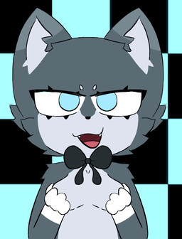 anthro blue_body blue_eyes breast_grab breasts fangs female hand_on_breast looking_at_viewer multicolored_body nude open_mouth simple_background smile solo teeth two_tone_body koredex capival canid canine canis mammal wolf absurd_res hi_res