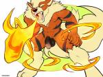 anthro balls breath_powers elemental_manipulation fire fire_breathing fire_manipulation fur genitals male mane nude penis pokemorph simple_background solo standing tail white_background purplepardus nintendo pokemon arcanine canid canine generation_1_pokemon mammal pokemon_(species) 4:3