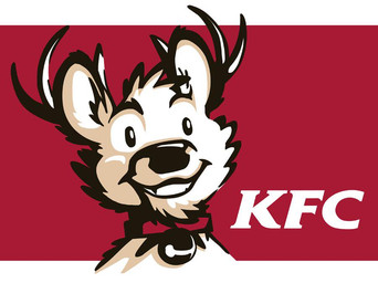 antlers bell collar horn logo parody red_background simple_background smile solo tirrel kfc colonel_sanders tirrel_(tirrel) deer mammal unavailable_at_source